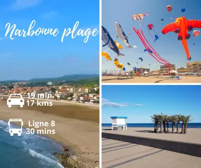 two pictures of a beach with kites flying in the sky at Appartement Bora Bora in Narbonne