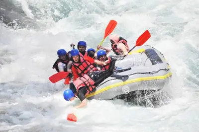 a group of people in a raft in the water at Lovely Renovated Cottage in Puivert in Puivert