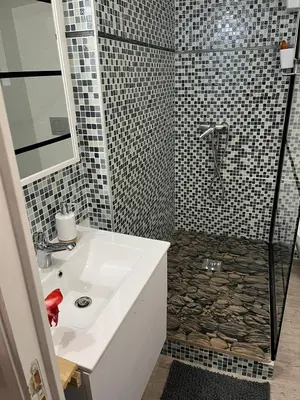 a bathroom with a sink and a shower at Abrilove in Castres