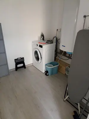 a washing machine in a room with a washer at Location de vacances à Quarante Gîte de la cave Szymczak in Quarante