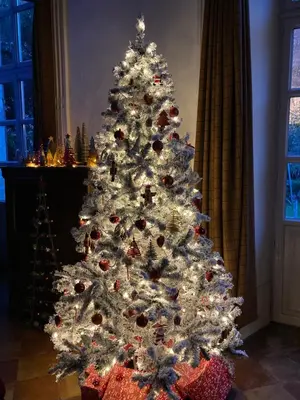 a white christmas tree in a living room at Les Ordalies in Castelnaudary