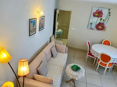a living room with a couch and a table at Appartement T3 centre ville in Narbonne