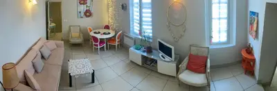 a view of a living room with a cat on the floor at Appartement T3 centre ville in Narbonne