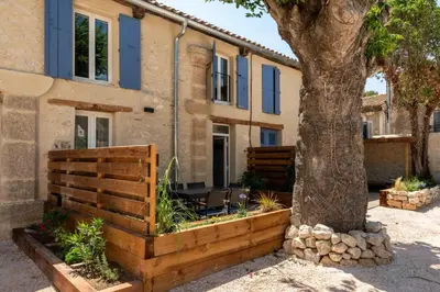 a house with a tree in front of it at Grande villa de charme proche de la mer in Peyriac-de-Mer