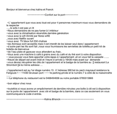 a page of a document with the descriptions of a function at Confort sur le port in Gruissan