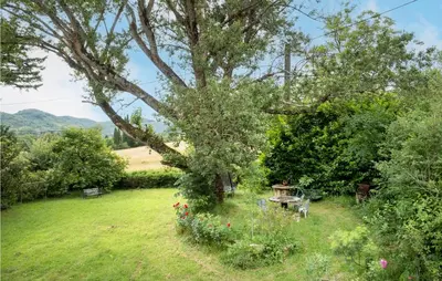 a garden with a picnic table and a tree at 1 Bedroom Stunning Home In Chalabre in Chalabre