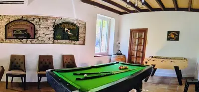 a billiard room with a pool table and chairs at Gîte à la ferme in Floure