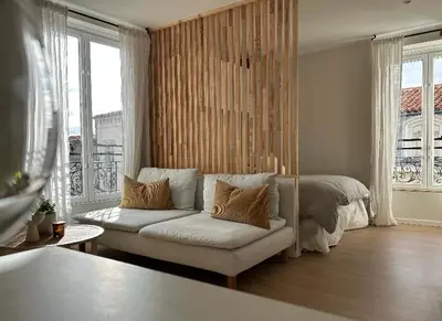 a living room with a couch and a bed at Studio hyper centre de castres in Castres