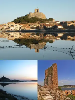 a collage of photos of a town and a body of water at APPARTEMENT DE VACANCES A LA MER DANS RESIDENCE SECURISEE in Gruissan