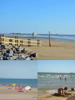 two pictures of a beach with people in the water at APPARTEMENT DE VACANCES A LA MER DANS RESIDENCE SECURISEE in Gruissan