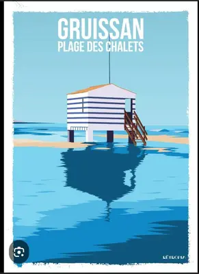 a poster of a bench on a beach with the words german place des climates at Le Baya - Appt proche des Halles in Narbonne