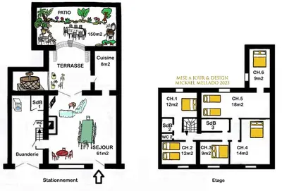 a floor plan of a house at GîTE-FAMILLE NOMBREUSE-SÉMINAIRE-PATIO in Ornaisons
