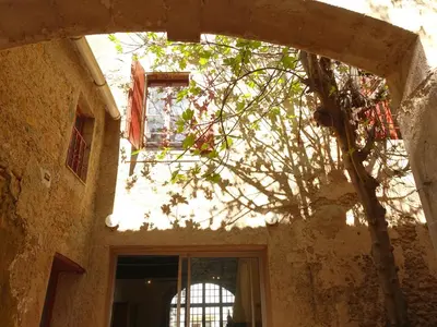 a building with a tree in front of a window at GîTE-FAMILLE NOMBREUSE-SÉMINAIRE-PATIO in Ornaisons