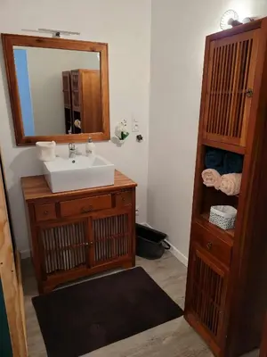 a bathroom with a sink and a mirror at Chambre d'hôte in Revel