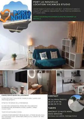 a collage of photos of a room with a bed and a room at Studio mer Neuf Port la Nouvelle in Port-la-Nouvelle
