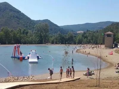 a group of people at a beach with a slide at Peaceful Pyrenees Retreat in Quillan