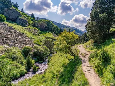 a dirt path on a hill with a river at Pet-Friendly Home w Garden in Quillan