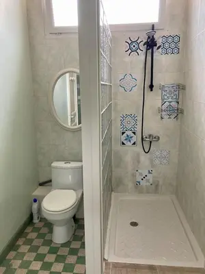 a bathroom with a toilet and a shower at Danoss Cool Stay in Narbonne