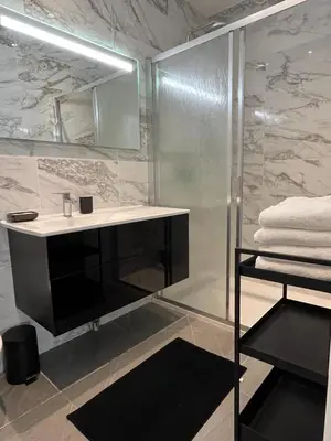 a bathroom with a sink and a shower at Maison de charme avec jardin in Carcassonne
