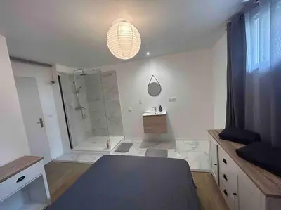 a bathroom with a shower and a sink and a shower at Appartement proche centre ville in Castres