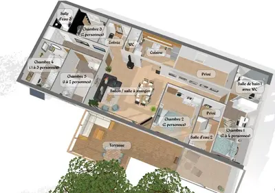 a rendering of a floor plan of a house at Grande maison Carpediem, le calme à la campagne in Cassaignes