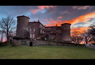 a castle with two towers on top of a field at Chateau de Montcuquet in Lautrec