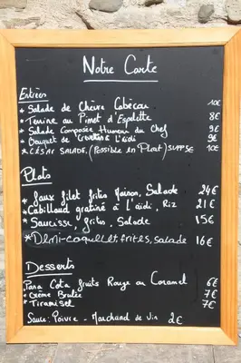a chalkboard sign with a menu on it at Castel chambres in Malves-en-Minervois
