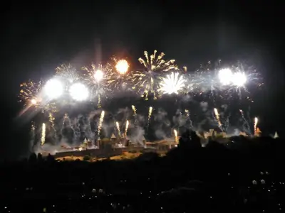 a group of fireworks in the night sky at Apartment The Address in Carcassonne