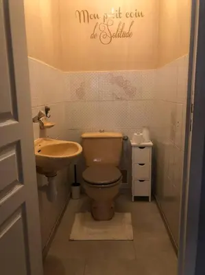 a bathroom with a toilet and a sink at Villa Reine du Sud proche des Grands Buffets in Narbonne