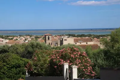 a view of a town with flowers on a hill at La Maison Louis - moderne & familiale in Lapalme