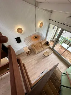 an overhead view of a room with a table and chairs at La Mezza de Gruissan in Gruissan