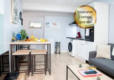 a rendering of a house with a virtual floor plan at Au soleil levant*terrasse*Local à vélo*oc keys in Castelnaudary