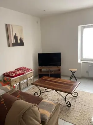 a living room with a couch and a coffee table at Appartement à deux pas du centre ville in Limoux