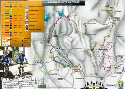 a map of a mountain bike route on a map at Plein cœur de la nature ~ Jacuzzi Privé 24h/24h in Ventenac-Cabardès