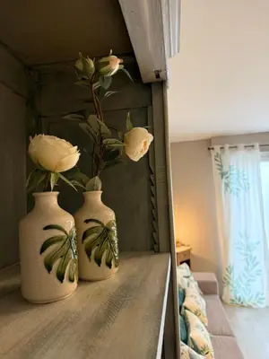 two vases sitting on a shelf with flowers in them at Le carré Gambetta in Carcassonne