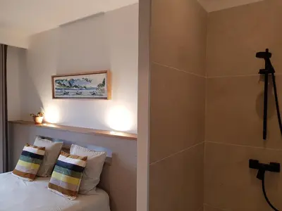 a bathroom with a bowl sink on a counter at Villa st Francois Heated swimming pool ,air conditioning ,free parking in Carcassonne