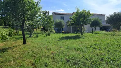 a house in the middle of a field with trees at My Quiet Place near Carcassonne in Carcassonne