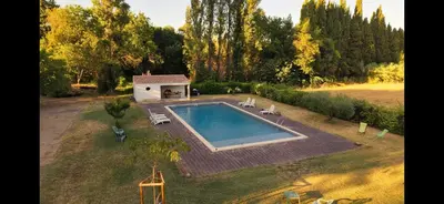 an overhead view of a swimming pool in a backyard at Terrasse avec vue Domaine Viticole in Sallèles-dʼAude