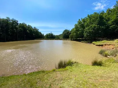 a large body of water with trees and grass at Maison confortable au cœur de la nature près de Camps-sur-l'Agly in Camps-sur-lʼAgly