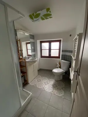 a bathroom with a toilet and a sink at Appartement Cité Médiévale Carcassonne in Carcassonne
