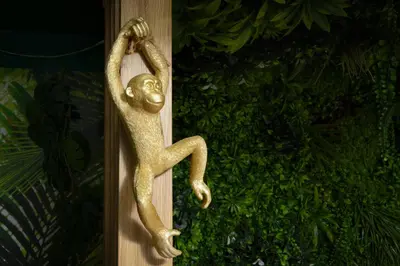 a gold metal lizard hanging on a wall at Cap Jungle Evasion: Cinema Netflix King size in Limoux