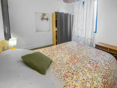 a bedroom with a bed with a pillow on it at Le Petit Paradis de Carcassonne in Carcassonne