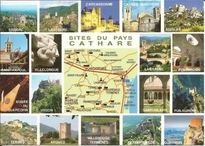 a collage of pictures of different cities and landmarks at Les deux arches in Caunes-Minervois