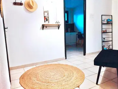 a room with a rug on the floor next to a door at Grand et bel appartement classé 3 étoiles in Lavelanet