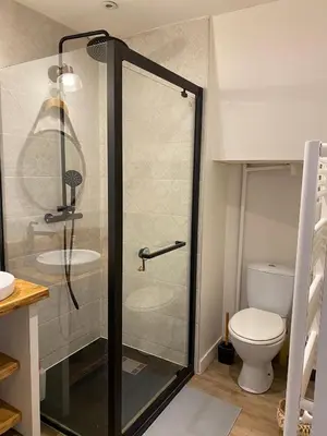 a bathroom with a shower and a toilet at Chez Julie in Castres