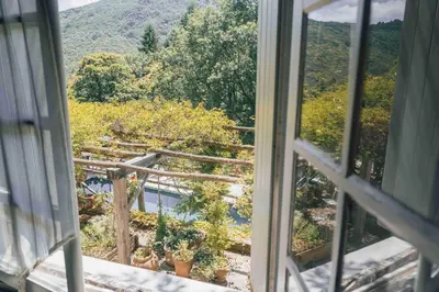 a view from a window of a garden with plants at Fount Estremiero - Chambres & tables d'hôtes in Castans