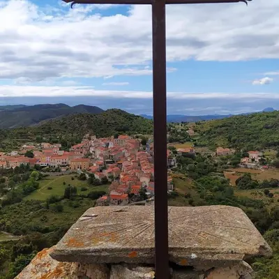 a view of a town from the top of a building at Gîte Le Bel-Estar in Bélesta