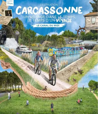 a magazine cover with two people riding bikes on a river at La Maison du Roi Arthur in Carcassonne
