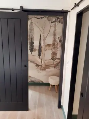 a door leading into a room with a painting at La maison de Mona in Carcassonne