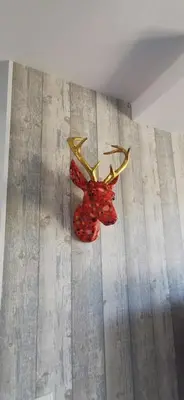 a red deer head with antlers on the wall at La Cigotà - Villa with swimming pool for 8 people in Pouzols-Minervois